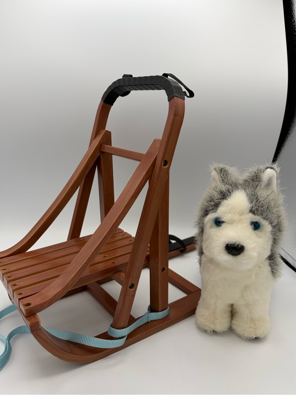 American Girl Dogsled toy set Husky puppy Sled Light Blue Strap no doll included